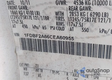 2012 Ford F-250 Xl from USA, damaged, VIN 1FDBF2A66CEA60955